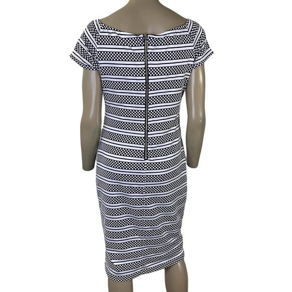 Bisou Bisou Short Sleeve Polka Dots Striped Sheath Dress Size 14 Black & White - Picture 2 of 15